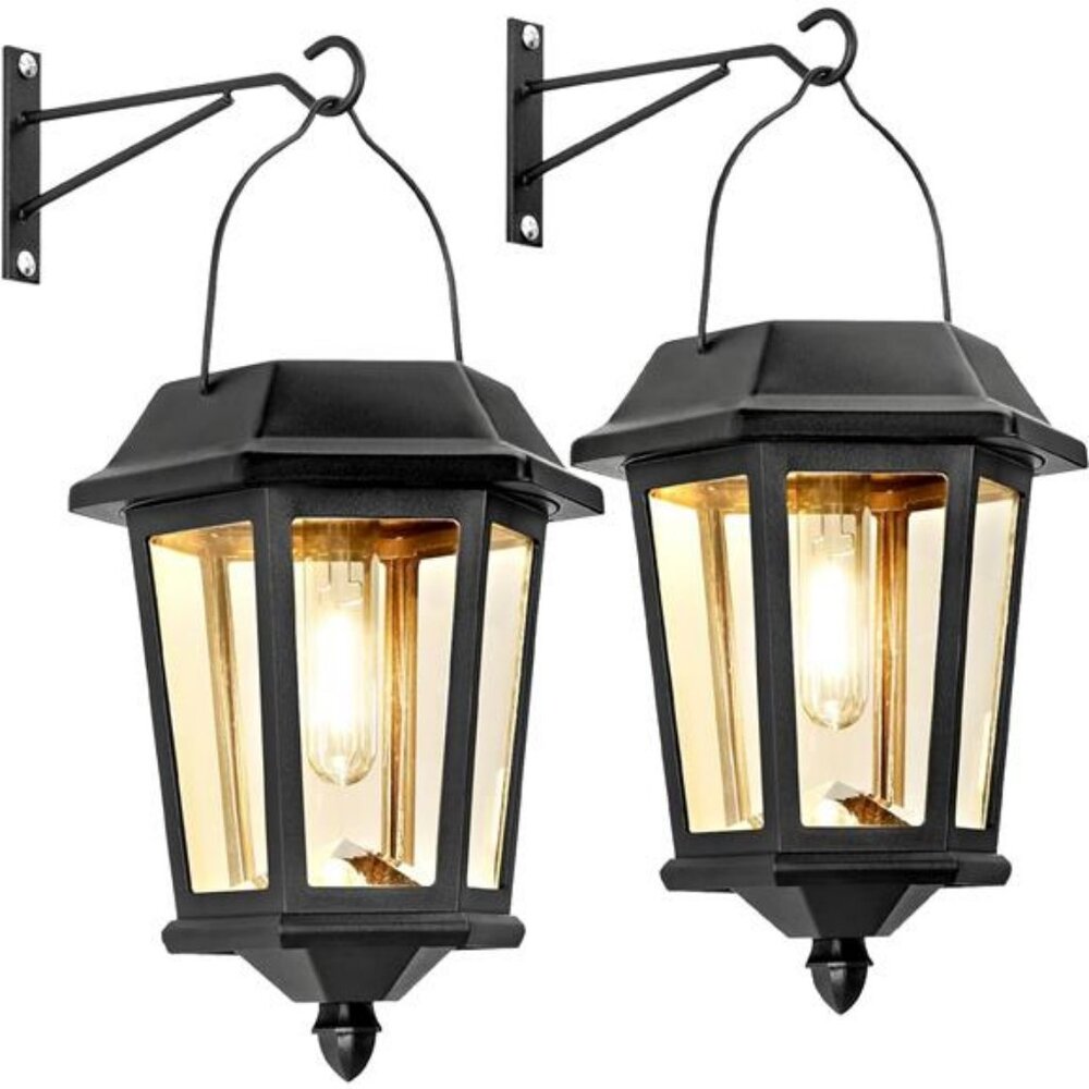 Hanging Solar Lanterns Outdoor, 2 Pack Glass Solar Lights Outdoor Waterproof